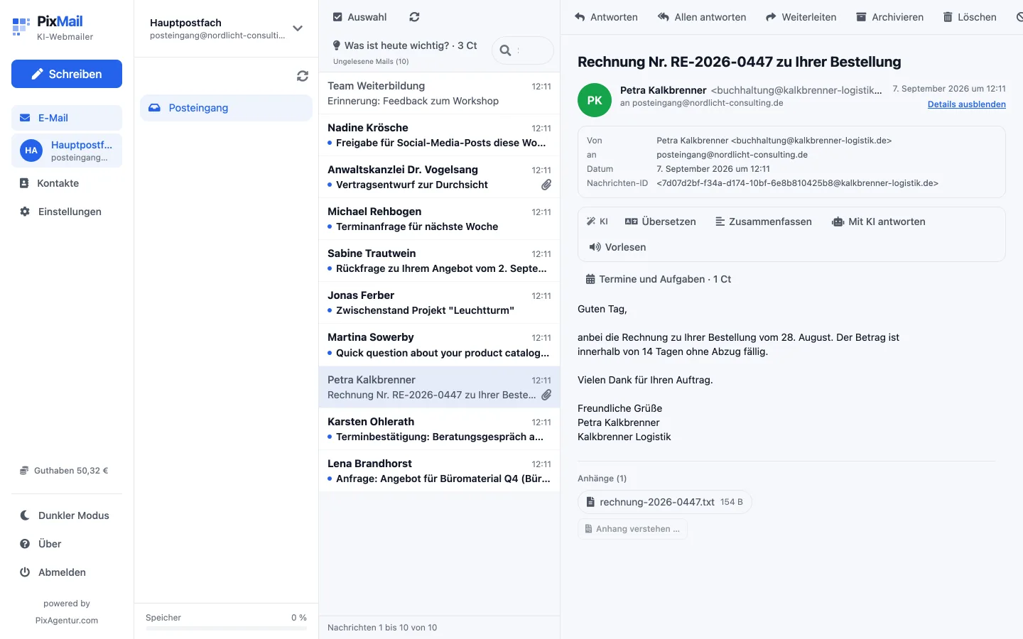 Geöffnete Nachricht im sicheren HTML-Rahmen, externe Bilder sind blockiert